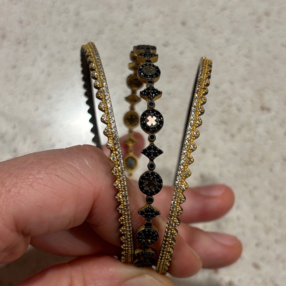Chic Black and Gold Bracelet Trio 925 Pave Freida Rothman